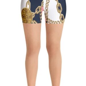 Edwin Vonholy Gym Workout Yoga Shorts for Women Girls White Mosaic Gold Chain Pants