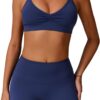 QBGJTD Women Two Piece Workout Sets Support Ruched Cross Back Sports Bras Matching Booty Lifting Shorts Gym Yoga Outfits