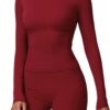 QBGJTD Womens Workout Sets Two Piece Long Sleeve Top Matching High Waist Shorts Sets Fall Winter Gym Work Out Clothes