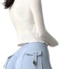 Women Sport High Waist Tights Buttocks Fitness Workout Leggings Push Up Cycling Shorts Gym Clothing with Pocket (as1, Waist, Numeric_48, Short, Blue, Small, Fitted)