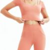 Women's Workout Sportswear Seamless Yoga Set Sport Suit Two Piece Female Clothes Gym Clothing High Waist Leggings(C,M)